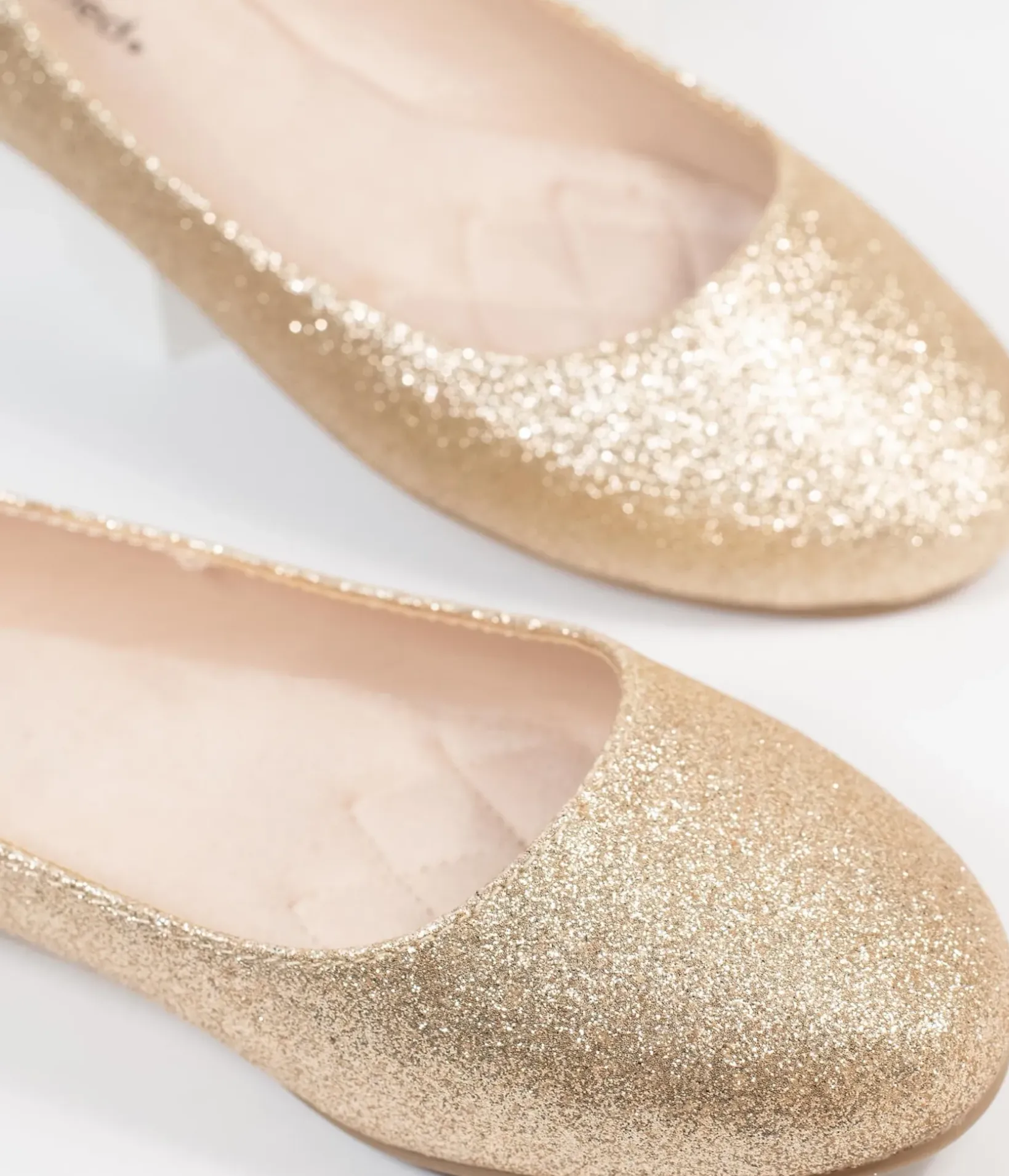 Unique Vintage Flats>Golden Glitter Ballet Flats