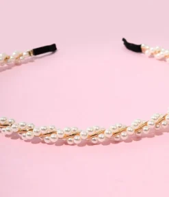 Unique Vintage Special Occasion|Prom Accessories>Gold & Faux Pearl Twisted Vine Thin Headband