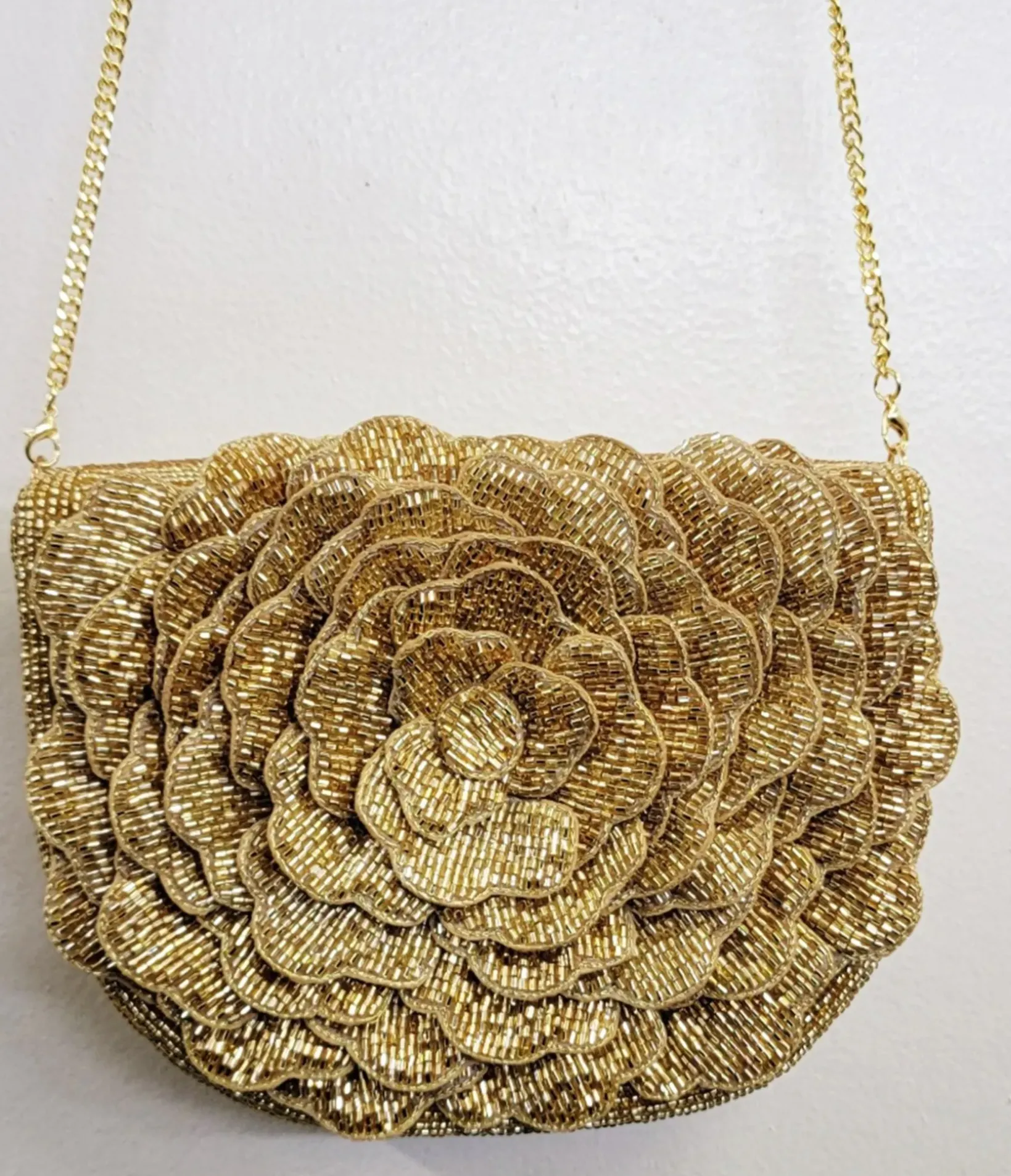 Unique Vintage Novelty Bags>Gold Flower Beaded Crossbody Bag