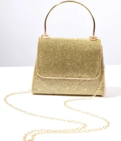Unique Vintage Special Occasion|Prom Accessories>Gold Rhinestone Mirror Metallic Mini Handbag