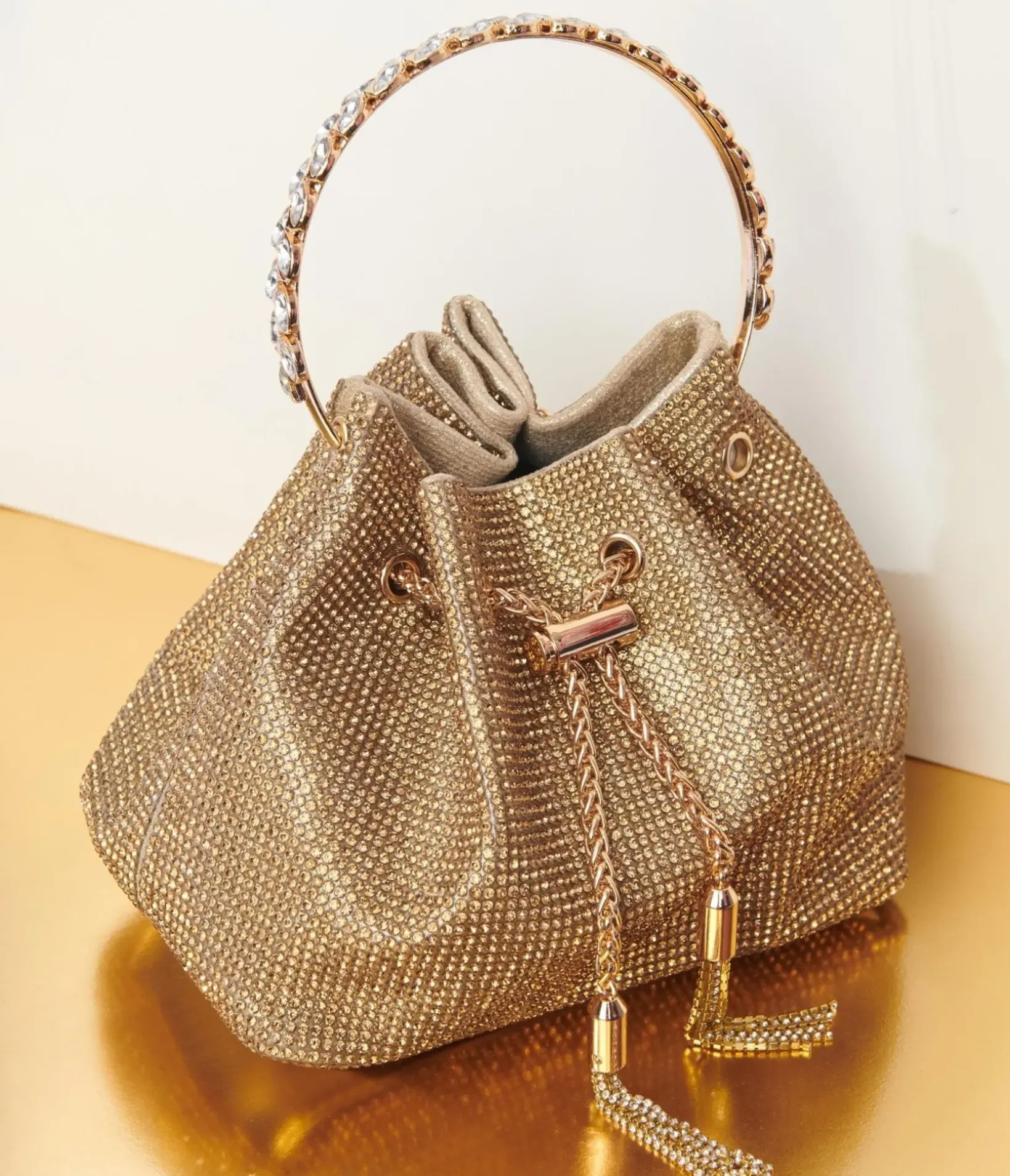 Unique Vintage Special Occasion|Prom Accessories>Gold Rhinestone Satchel Handbag