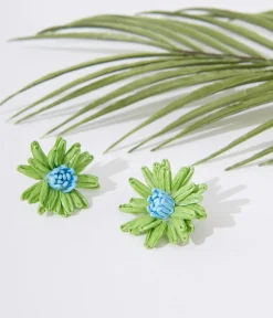 Unique Vintage Earrings>Green Flower Earrings