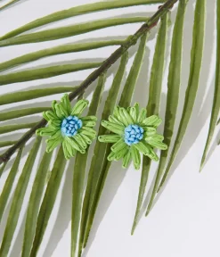 Unique Vintage Earrings>Green Flower Earrings