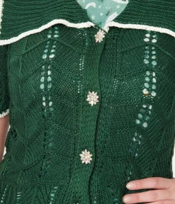 Unique Vintage Sweaters & Cardigans|Work Wear>Green Perforated Knit Cardigan