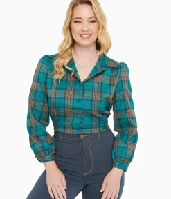 Unique Vintage Coats & Jackets>Green Plaid Rosie Bomber Jacket