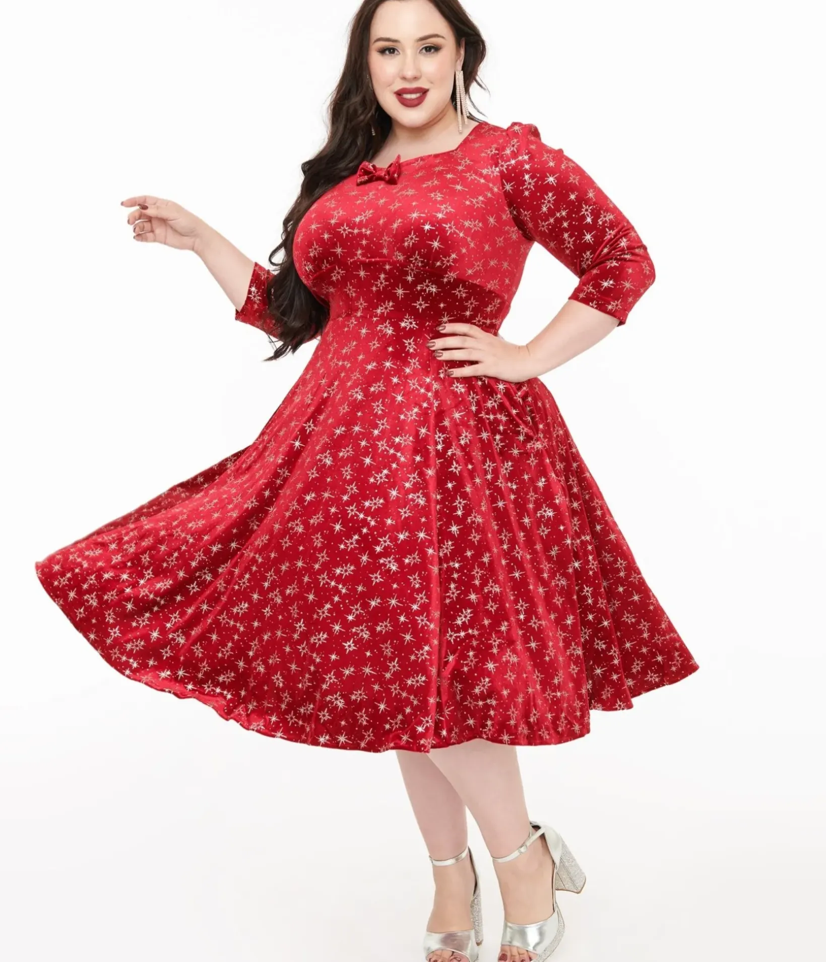 Unique Vintage Swing|Pocket Dresses>Hearts & Roses Plus Size Burgundy Sparkle Paris Swing Dress