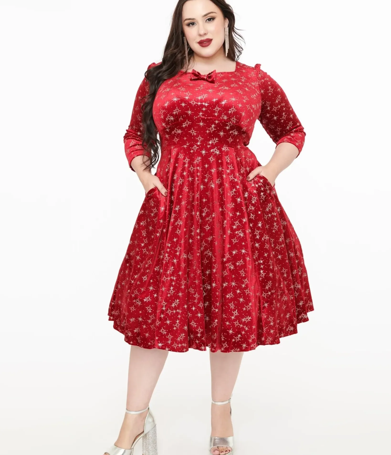 Unique Vintage Swing|Pocket Dresses>Hearts & Roses Plus Size Burgundy Sparkle Paris Swing Dress