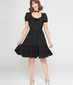 Unique Vintage Fit & Flare|Everyday Dresses>Hell Bunny Black Annette Mini Dress
