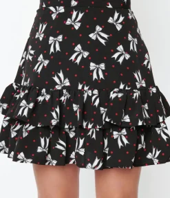 Unique Vintage Skirts|Skirts>Hell Bunny Black Bow & Dots Bobbie Skirt