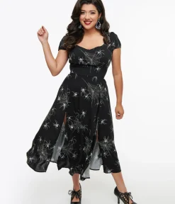 Unique Vintage Midi|Everyday Dresses>Hell Bunny Black Grunge Spider Midi Dress
