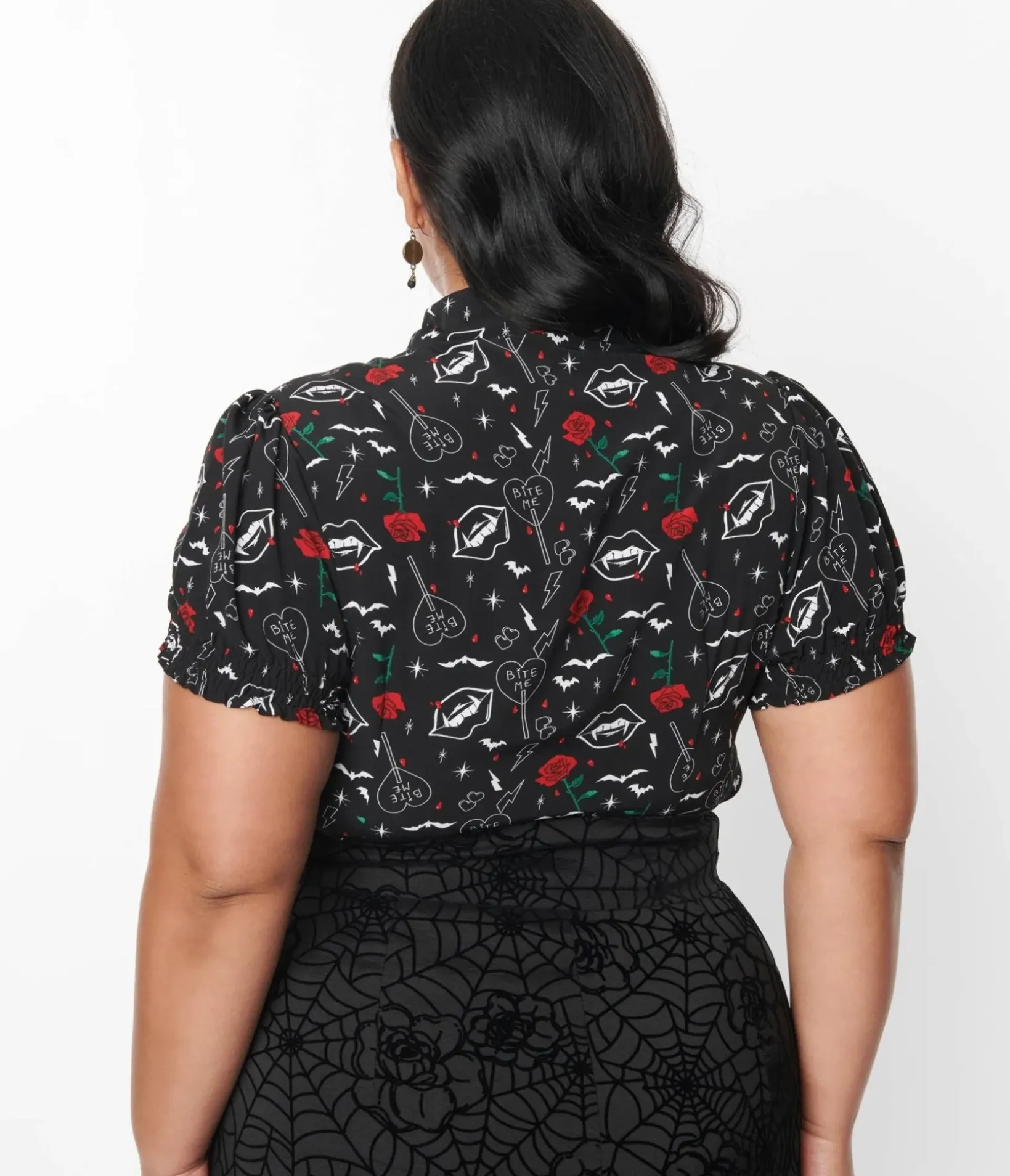 Unique Vintage Halloween>Hell Bunny Black Lilith Blouse