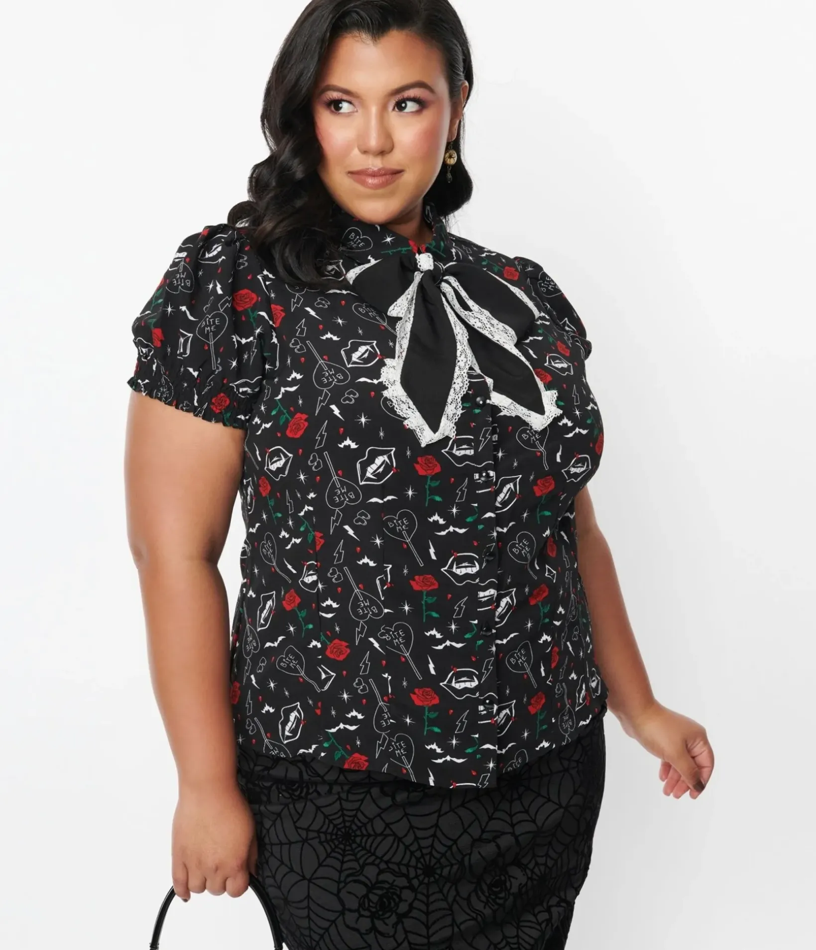 Unique Vintage Halloween>Hell Bunny Black Lilith Blouse