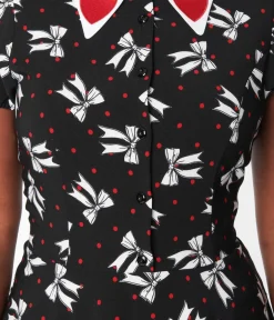 Unique Vintage Fit & Flare|Fit & Flare>Hell Bunny Black & White Bow Print Bobbie Mini Dress
