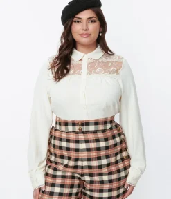 Unique Vintage Blouses|Blouses>Hell Bunny Ivory Lucille Blouse