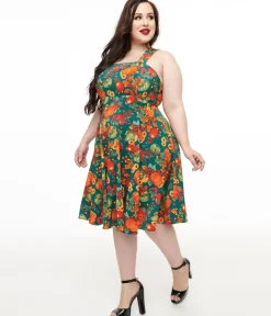 Unique Vintage Swing|Pocket Dresses>Hell Bunny Plus Size 1950s Autumn Pinafore Swing Dress