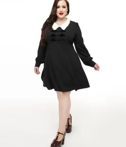 Unique Vintage Everyday Dresses|Halloween>Hell Bunny Plus Size 1960s Black Batilda Mini Dress