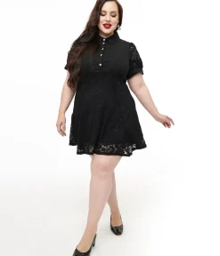 Unique Vintage Fit & Flare|Fit & Flare>Hell Bunny Plus Size 1950s Black Lace Dominica Mini Dress