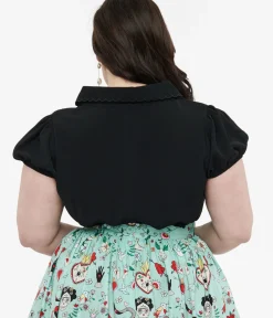 Unique Vintage Blouses|All Things Black>Hell Bunny Plus Size 1950s Black Maddy Blouse
