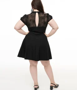 Unique Vintage Fit & Flare|Fit & Flare>Hell Bunny Plus Size 1950s Black Spiderweb Viola Mini Dress