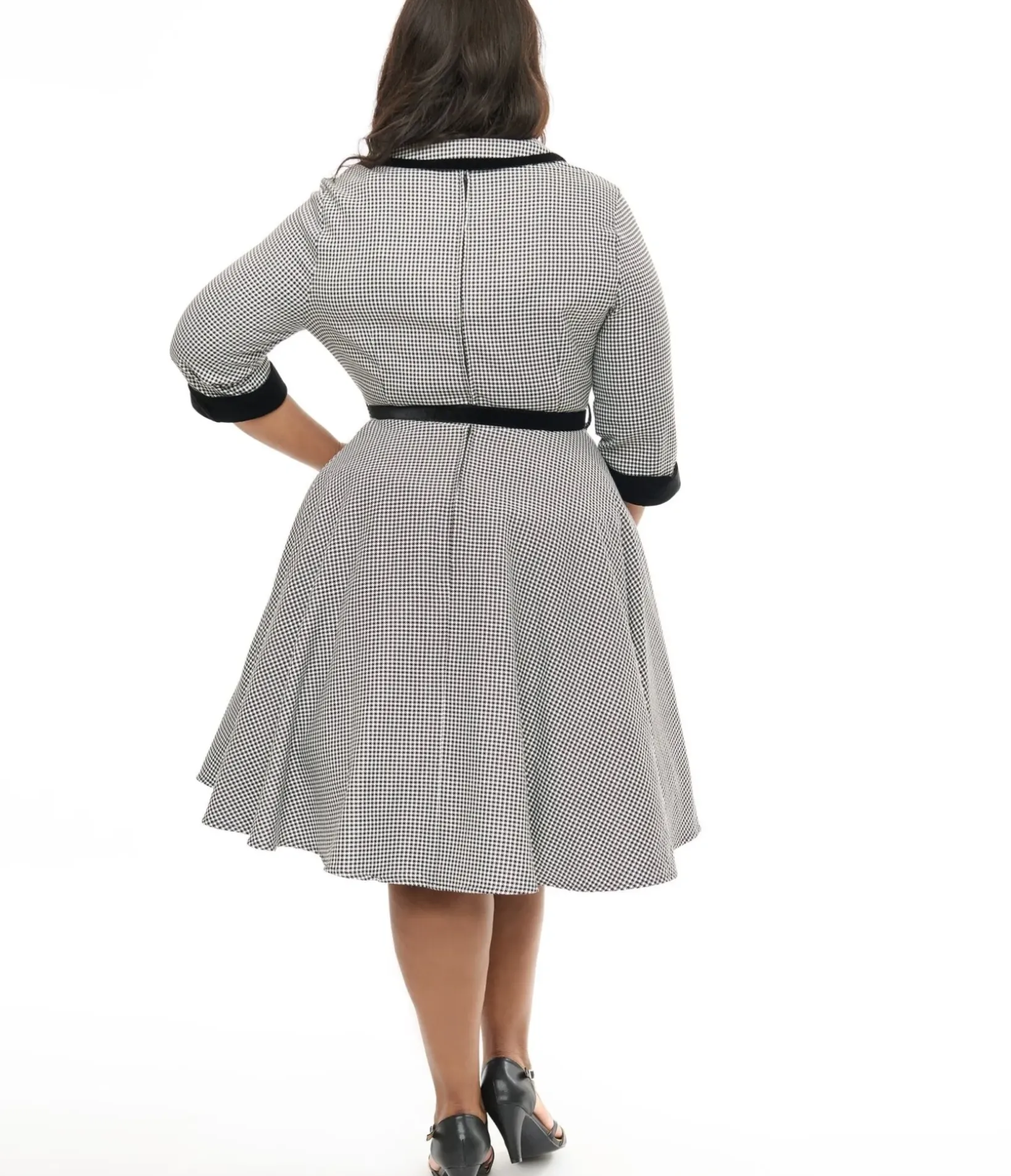 Unique Vintage Swing|Pocket Dresses>Hell Bunny Plus Size 1950s Black & White Houndstooth Swing Dress