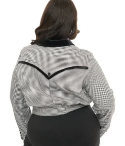 Unique Vintage Jackets|Coats & Jackets>Hell Bunny Plus Size 1940s Black & White Houndstooth Teddy Jacket