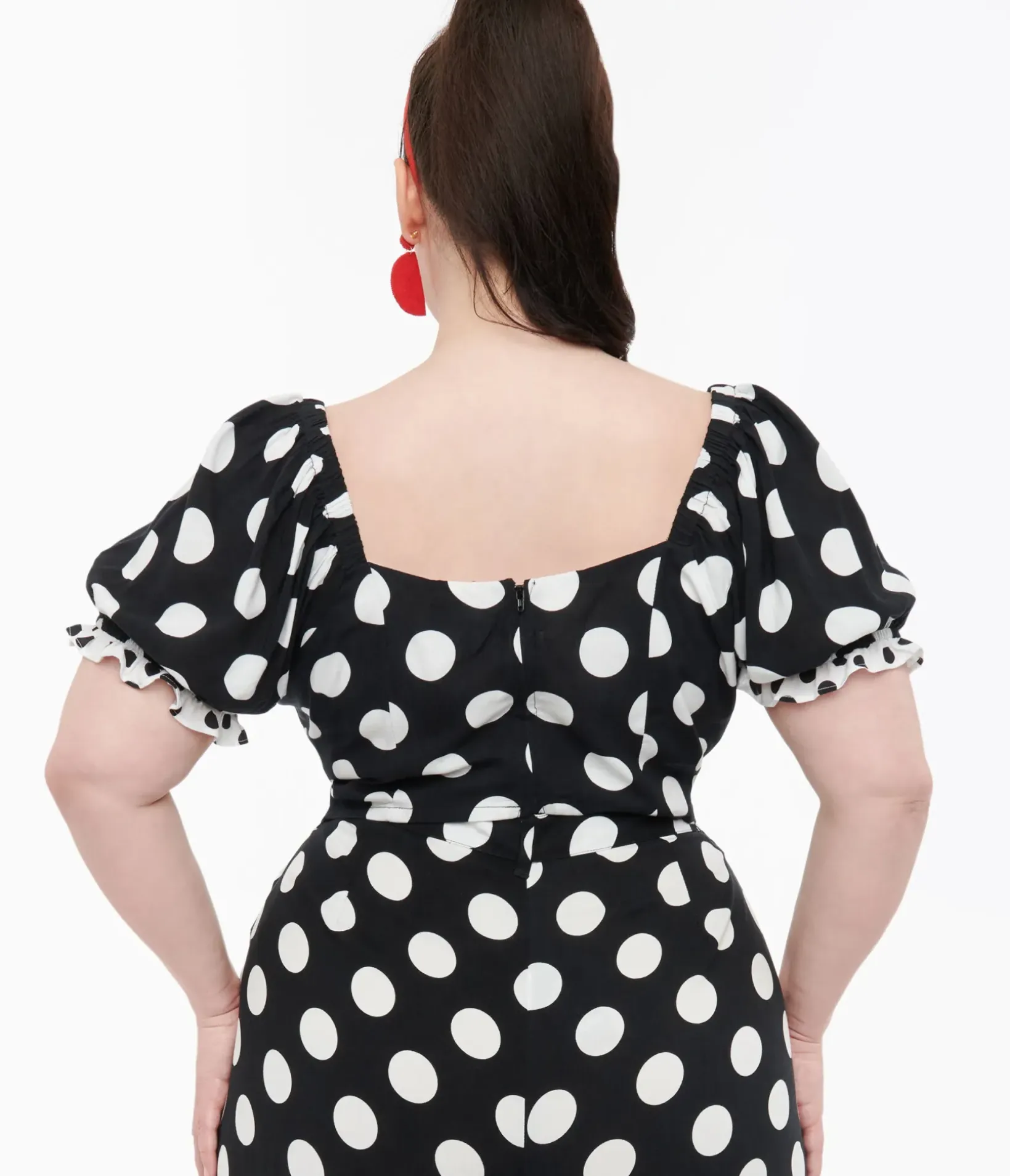 Unique Vintage Blouses|Blouses>Hell Bunny Plus Size 1960s Black & White Polka Dot Dolores Crop Top