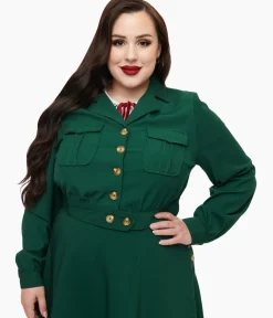 Unique Vintage Jackets|Coats & Jackets>Hell Bunny Plus Size 1970s Forest Green Ravenswood Jacket