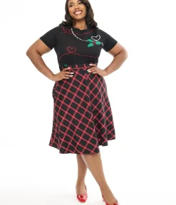 Unique Vintage Skirts|Skirts>Hell Bunny Plus Size 1950s Red & Black Tartan Janine Swing Skirt