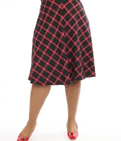 Unique Vintage Skirts|Skirts>Hell Bunny Plus Size 1950s Red & Black Tartan Janine Swing Skirt
