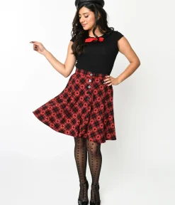 Unique Vintage Skirts|Skirts>Hell Bunny Red & Black Heart Plaid Date Night Skirt