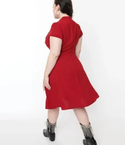Unique Vintage Fit & Flare|Pocket Dresses>Hell Bunny Red Millie Fit & Flare Dress