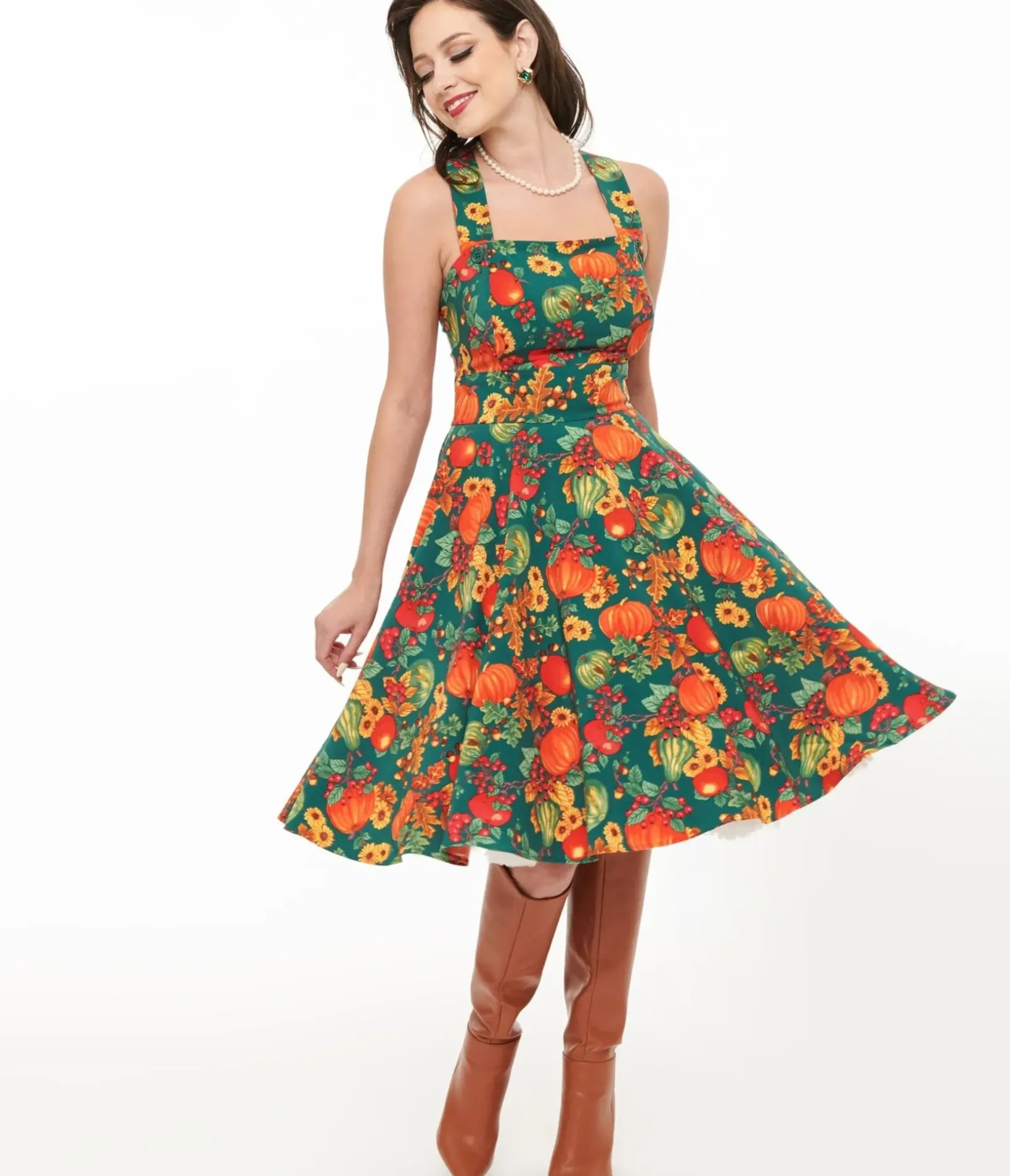 Unique Vintage Swing|Pocket Dresses>Hell Bunny 1950s Autumn Pinafore Swing Dress