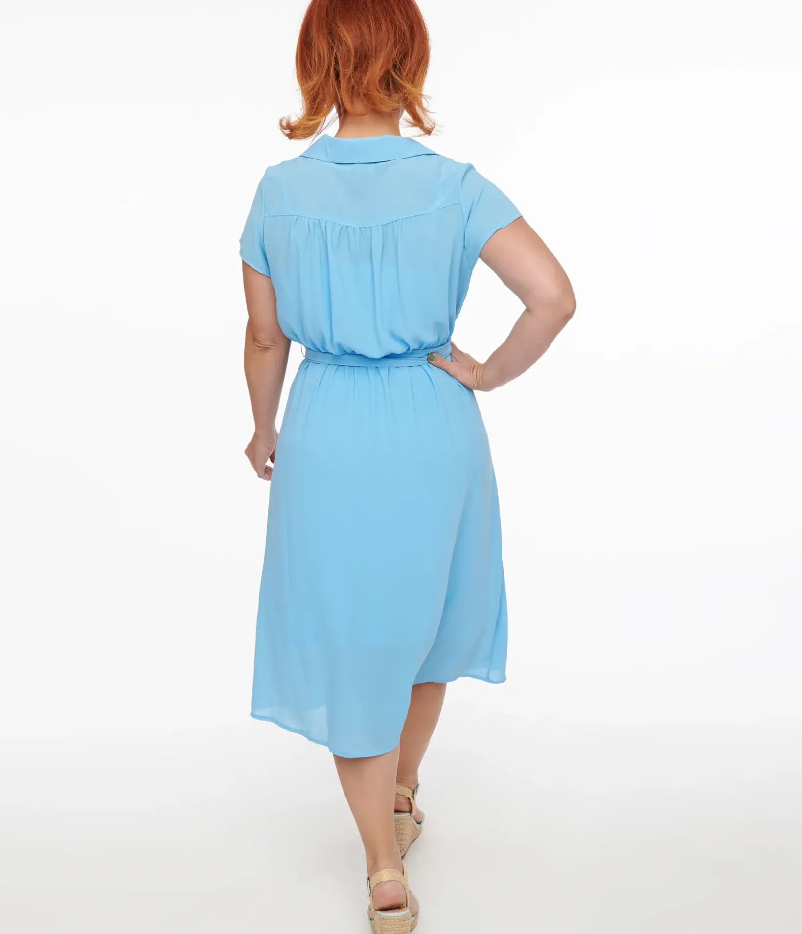 Unique Vintage Midi|Everyday Dresses>Hell Bunny 1930s Baby Blue Chiffon Midi Pearl Dress