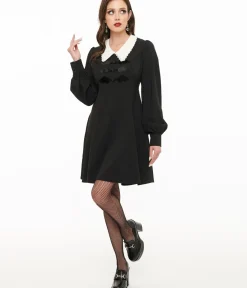 Unique Vintage Everyday Dresses|Halloween>Hell Bunny 1960s Black Batilda Mini Dress