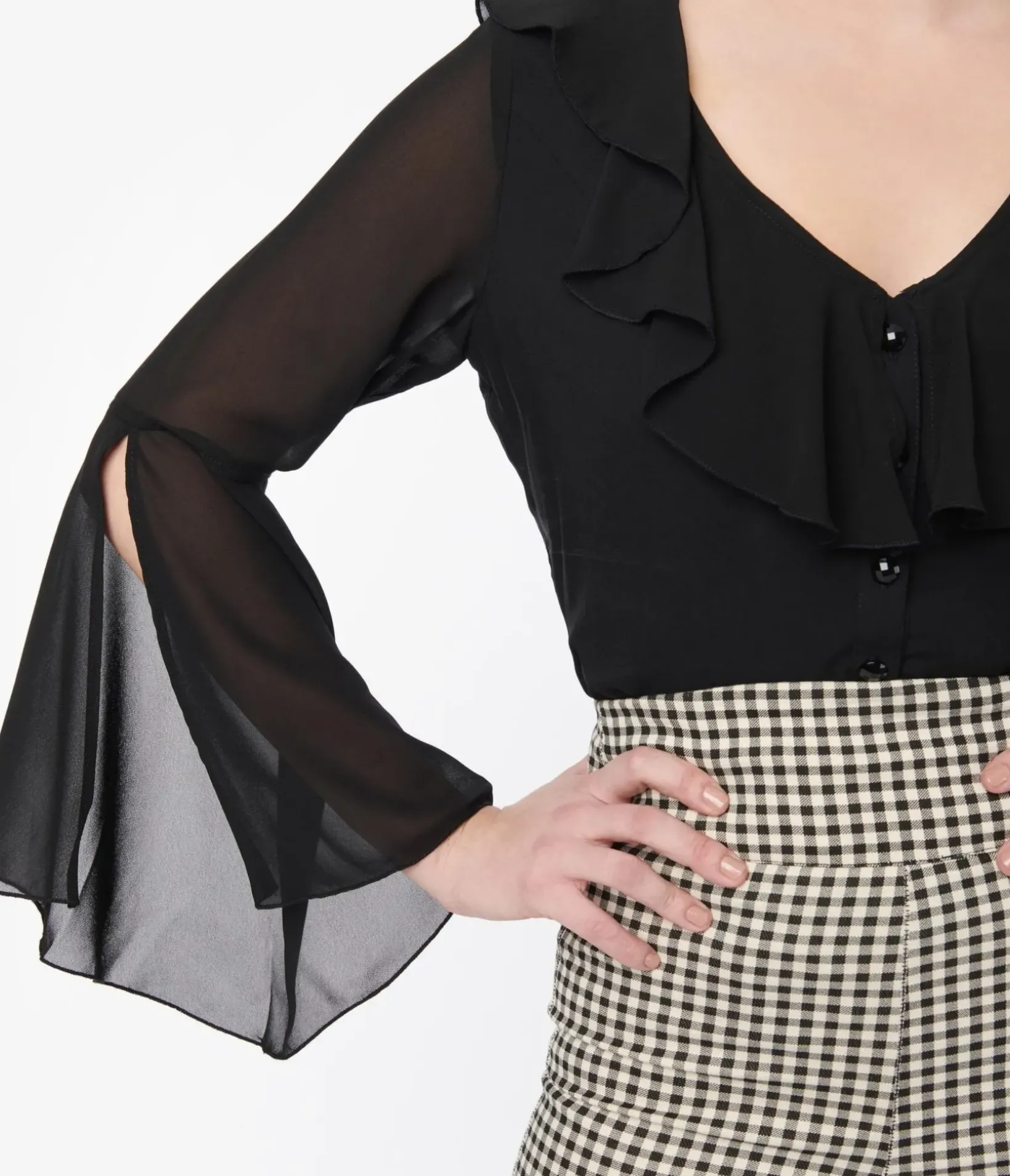 Unique Vintage Work Wear>Hell Bunny 1970s Black Jamie Blouse