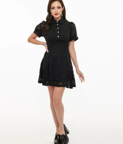 Unique Vintage Fit & Flare|Everyday Dresses>Hell Bunny 1950s Black Lace Dominica Mini Dress