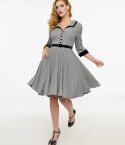 Unique Vintage Swing|Pocket Dresses>Hell Bunny 1950s Black & White Houndstooth Swing Dress