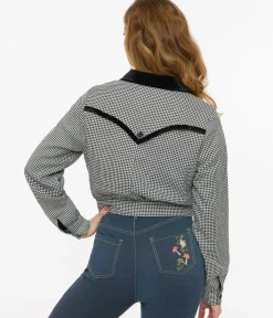 Unique Vintage Coats & Jackets>Hell Bunny 1940s Black & White Houndstooth Teddy Jacket