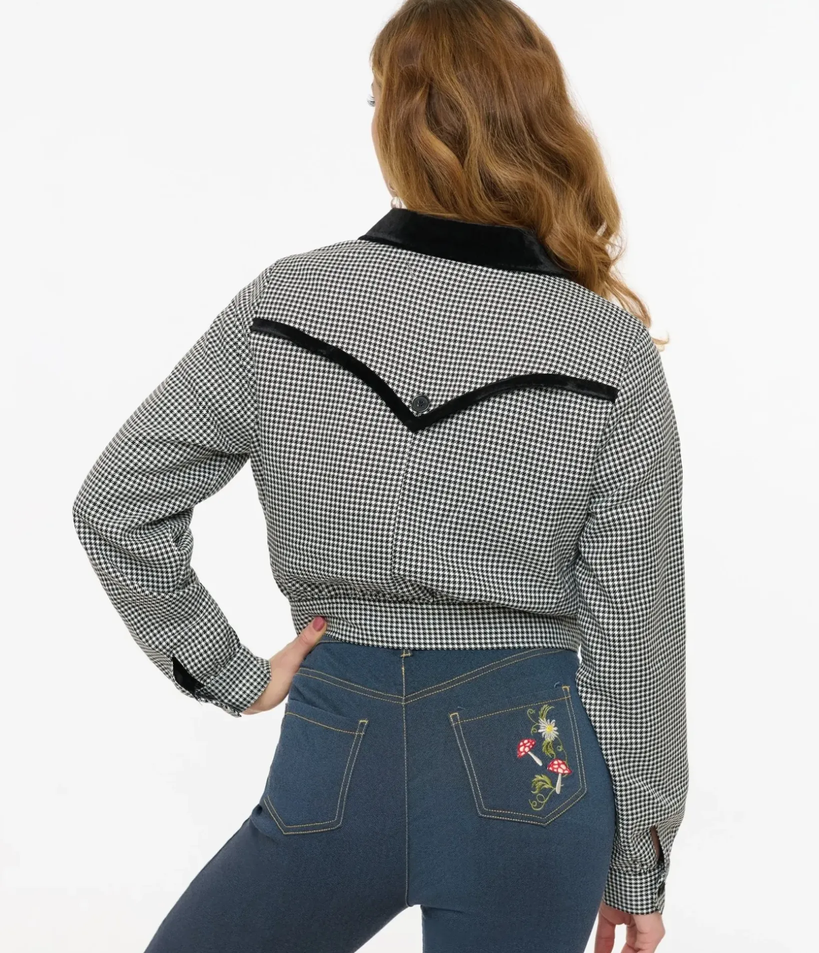 Unique Vintage Coats & Jackets>Hell Bunny 1940s Black & White Houndstooth Teddy Jacket