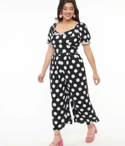 Unique Vintage Pants|Date Night Outfits>Hell Bunny 1960s Black & White Polka Dot Cropped Trousers