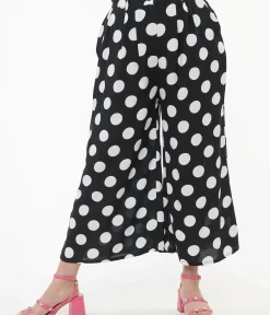 Unique Vintage Pants|Date Night Outfits>Hell Bunny 1960s Black & White Polka Dot Cropped Trousers