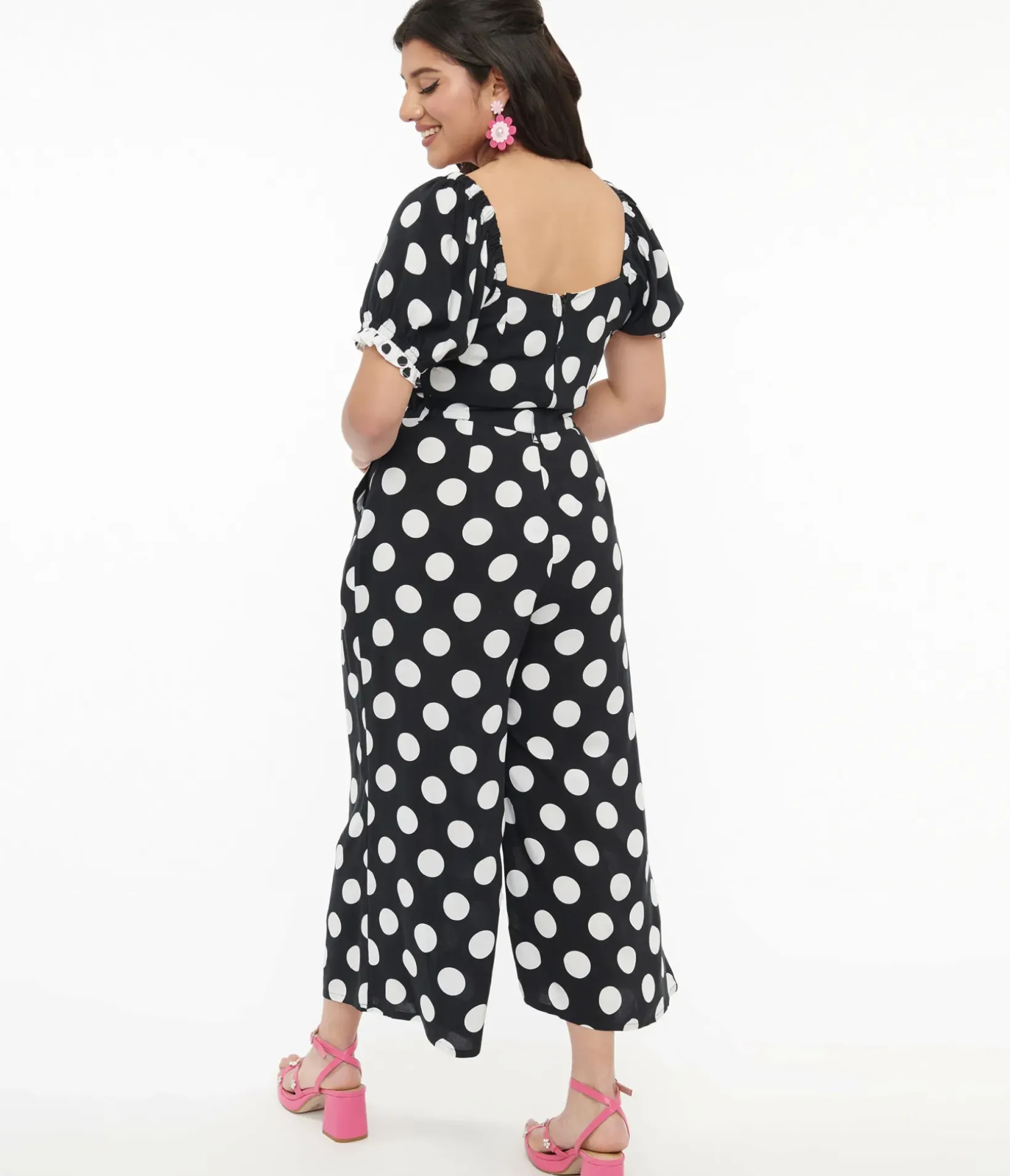 Unique Vintage Pants|Date Night Outfits>Hell Bunny 1960s Black & White Polka Dot Cropped Trousers