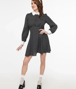 Unique Vintage Everyday Dresses>Hell Bunny 1960s Black & White Polka Dot Naomi Mini Dress