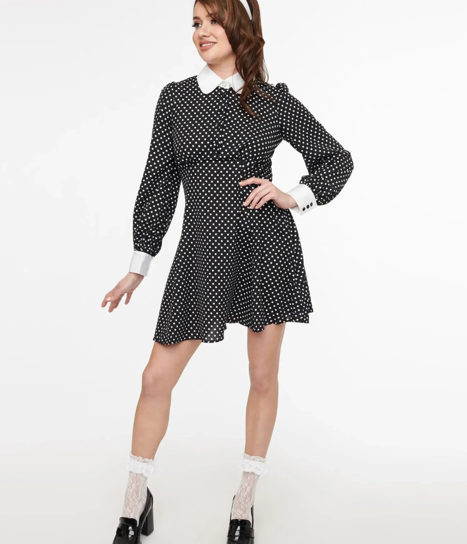 Unique Vintage Everyday Dresses>Hell Bunny 1960s Black & White Polka Dot Naomi Mini Dress