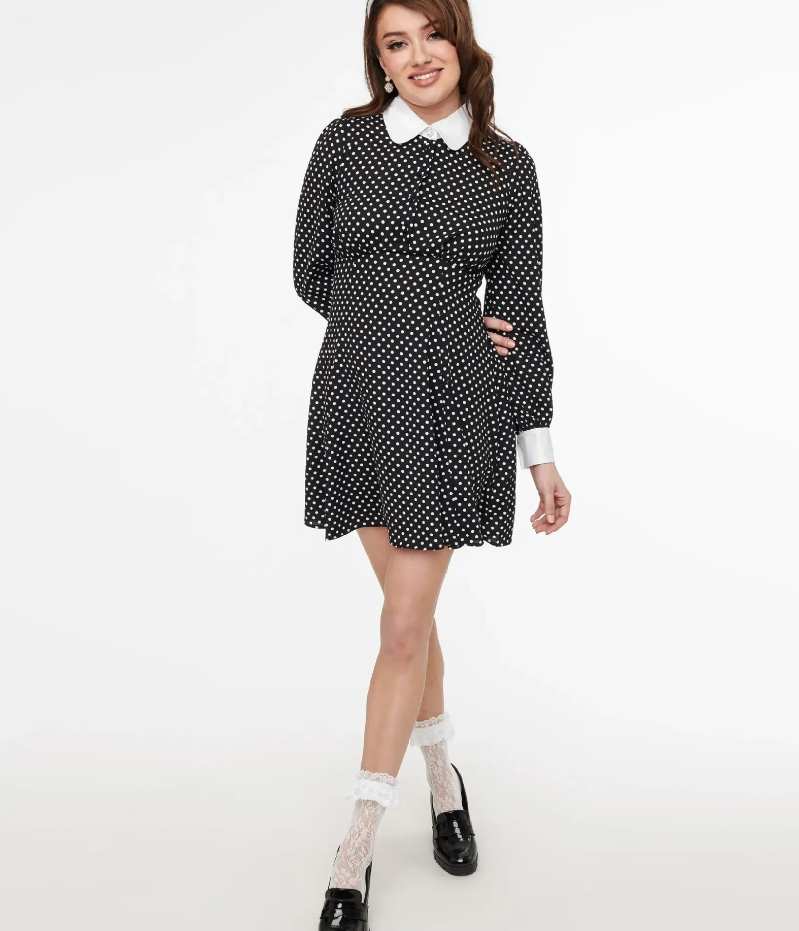 Unique Vintage Everyday Dresses>Hell Bunny 1960s Black & White Polka Dot Naomi Mini Dress
