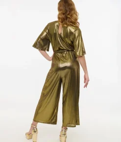 Unique Vintage Rompers & Jumpsuits>Hell Bunny 1970s Gold Lurex Jumpsuit