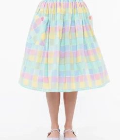 Unique Vintage Skirts|Pride>Hell Bunny 1950s Pastel Check Cotton Skye Swing Skirt