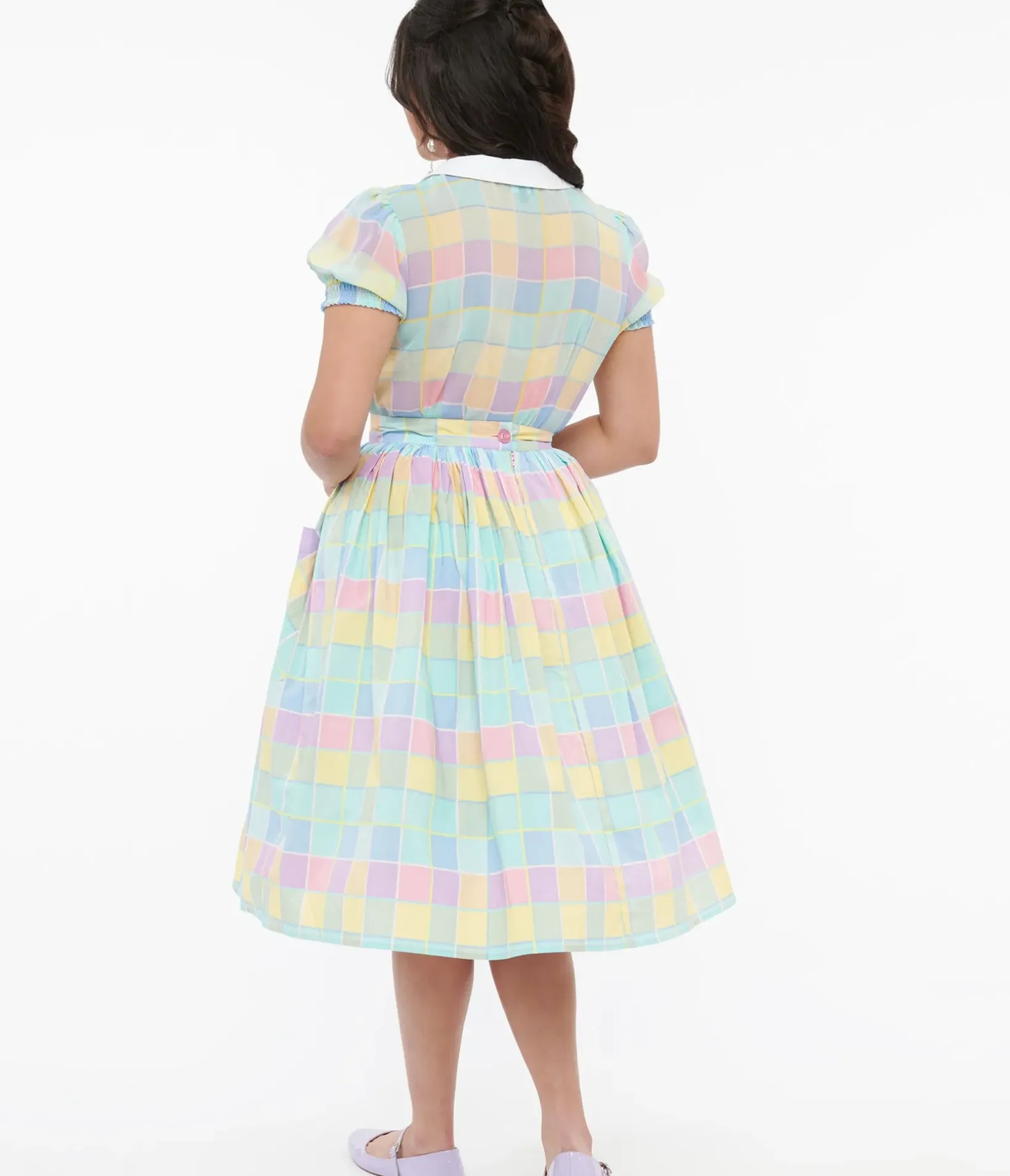 Unique Vintage Skirts|Pride>Hell Bunny 1950s Pastel Check Cotton Skye Swing Skirt
