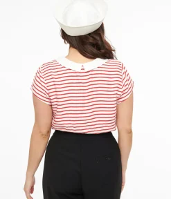 Unique Vintage Blouses|All Things Red>Hell Bunny 1940s Red & White Stripe Ahoy Blouse