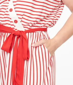Unique Vintage Rompers & Jumpsuits|Summer Vacation>Hell Bunny 1950s White & Red Striped Jumpsuit